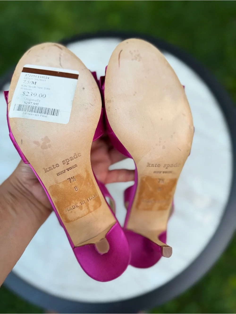 Kate Spade New York Pink Satin Bow Slingback Heels Pumps Italy Women’s 7.5 B